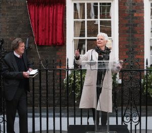 Judy Dench at blue plaque unveiling